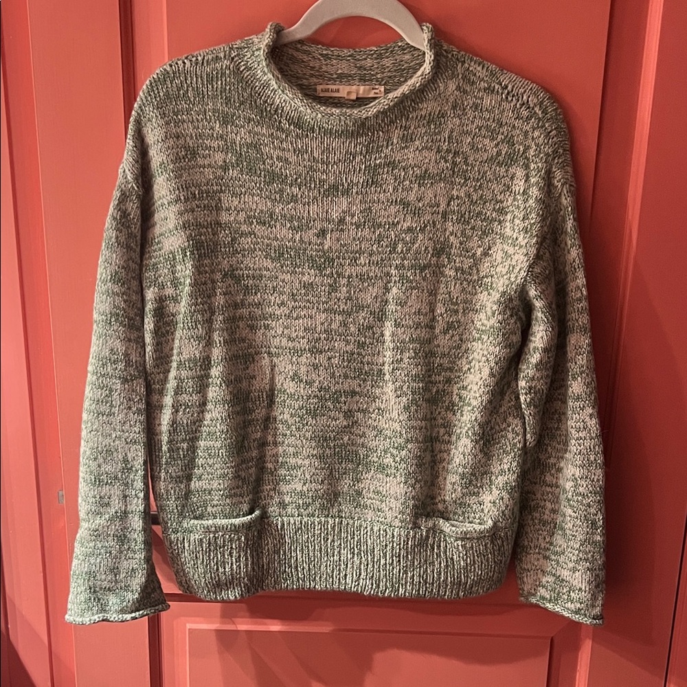 Gray and White Women's Turtleneck Sweater